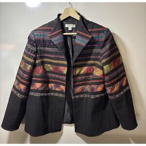 Coldwater Creek Black Denim Jacket Size 18W Artsy Southwestern Festive Holiday